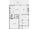 First floor floorplan featuring a two-car garage, kitchen, dining room, great room, and outdoor living area at 82 Sheryl Way, Loganville, GA 30052