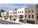 Stylish townhomes featuring diverse brick facades, street lamps, private garages and inviting front entries at 345 Sugarview Rd, Sugar Hill, GA 30518