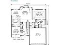 Open-concept first floor plan featuring a vaulted great room, kitchen, and dining area with a two-car garage at 2557 Casablanca Dr, Conyers, GA 30012