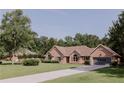 Beautiful brick home with a lush green lawn and mature trees surrounding the property at 180 Jay Trl, Fayetteville, GA 30215