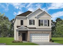Two-story house with light beige vinyl siding, brown roof, and a two-car garage at 10462 Trellis Lane (Lot 41), Hampton, GA 30228