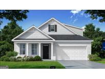 Two-story house with white siding, gray roof, and two-car garage at 749 Myrica Ave # 208, Locust Grove, GA 30248