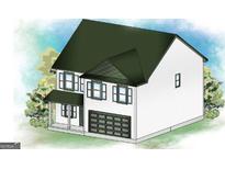 Illustration of a two-story home with a two-car garage and white siding at 140 Tye St, Stockbridge, GA 30281