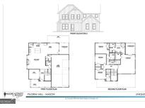 Floor plan featuring a two-story layout with multiple bedrooms, bathrooms, kitchen, and living spaces at 3785 Pilgrim Mill Rd, Cumming, GA 30041