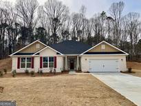 Charming one-story home with brick, red shutters, and a two-car garage at 5311 Tuscany Dr # 98 Plapprox Sqft, Douglasville, GA 30135