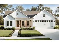 Charming white farmhouse-style home with a well-manicured lawn and a welcoming front porch at 110 E Ranchette Rd, Temple, GA 30179
