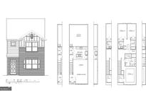 Detailed front elevation blueprint featuring brick accents, a covered porch, and symmetrical window placement at 460 Reflection Dr # 21, Stockbridge, GA 30281