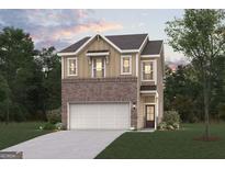 New construction two-story home features a brick and siding exterior with an attached two-car garage at 1032 Sutherland Lane # 47, Lawrenceville, GA 30043