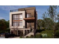 Modern two-story home boasts a two-car garage, a flat roof deck, and expansive windows at 1287 Star Ne Dr, Brookhaven, GA 30319