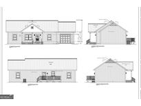 Front, rear, and side elevations of a cozy house featuring a board and batten facade and standing seam metal roof at 22 Summer Ct, Carrollton, GA 30116