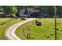 Picturesque home with a long gravel driveway and livestock grazing in the surrounding fields at 201 Little New York Rd, Carrollton, GA 30116
