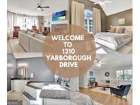 Collage showcasing the inviting living spaces, serene bedroom, and luxurious bathroom of the home at 1310 Yarborough Dr, Peachtree City, GA 30269