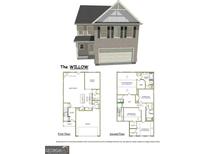 Rendering of a 2-story home with brick facade, garage, and floor plan at 2373 Aukerman Trce # 83, Hampton, GA 30228