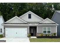 Charming single-story home featuring a two-car garage, a well-manicured lawn, and elegant landscaping at 435 Prescott Way, Villa Rica, GA 30180