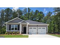 Charming single-story home featuring a two-car garage, manicured lawn, and classic architectural details at 346 Friendship Oak Way, Hampton, GA 30228