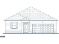 Blueprint of a charming home showcasing a two-car garage, covered entry, and classic architectural details at 346 Friendship Oak Way, Hampton, GA 30228