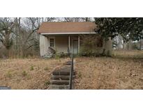 Modest one-story home with a covered front porch needing some landscape and repair at 224 Fayetteville Rd, Palmetto, GA 30268