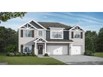 Charming two-story home with white brick, dark shutters, and a two-car garage at 1208 Trombone Way # 106, Mcdonough, GA 30252