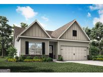 Charming single Gathering home with a two-car garage, beautiful lawn, and dark shutters at 453 Prescott Way, Villa Rica, GA 30180