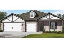 Charming single-story home with brick and siding, featuring a three-car garage and well-manicured lawn at 100 Grande Bishop Dr, Fairburn, GA 30213