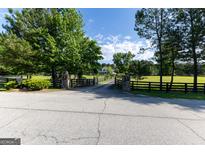 Spacious property with a long driveway, black fencing, lush lawns and mature trees at 110 Green Meadow Ln, Fayetteville, GA 30215