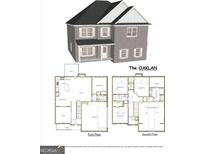 Detailed floor plan showcasing the layout of 'The Oaklan' first and second floors, bedrooms, kitchen, and living spaces at 150 Wilson Dr, Mcdonough, GA 30252
