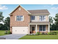Charming two-story home featuring a brick and siding facade, attached garage, and well-manicured lawn at 5974 Spring Way, Stonecrest, GA 30038