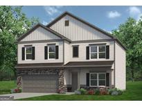 Charming two-story home featuring stone accents, neutral siding, black shutters, and a well-manicured lawn at 2 Silver Leaf Trl, Douglasville, GA 30134
