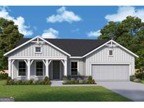 Charming single-story home with a craftsman-style facade, attached garage and nicely landscaped front yard at 580 Barnfield Way, Dallas, GA 30157