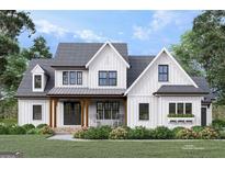 Charming new construction home featuring a farmhouse design with a welcoming front porch and manicured lawn at 651 Burg Rd, Locust Grove, GA 30248