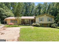Charming single-Gathering home featuring a well-manicured lawn, mature trees, and inviting curb appeal at 207 Conkle Rd, Hampton, GA 30228