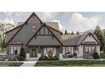 Beautiful exterior elevation with a blend of stone and siding and a covered front porch with seating area at Lot 1 Bohannon Drive # 1, Fairburn, GA 30213