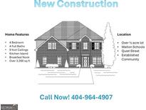New construction home with brick facade, manicured lawn, and mature landscaping at 4421 Meadowwood Dr, Loganville, GA 30052