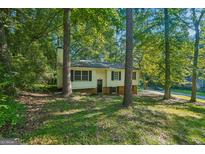 Charming home featuring dark shutters, a well maintained lawn, and mature shade trees at 4496 Housworth Dr, Lithonia, GA 30038