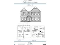 Two-story home architectural drawing, showcasing front elevation and floor plans at 495 Hancock Se Dr, Atlanta, GA 30354