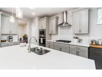 Modern kitchen with stainless steel appliances and white quartz countertops at 51 Riverbirch Way, Dallas, GA 30157