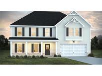 Charming two-story home features a welcoming front porch, attached garage, and manicured lawn at 1637 Fuma Leaf Way, Mcdonough, GA 30253