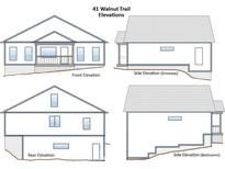 Four-side elevation drawings showcasing the home's exterior design and dimensions at 41 Walnut Trl, Cartersville, GA 30121