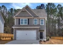 Two-story home with gray siding, stone accents, and a two-car garage at 252 Eva Way, Cartersville, GA 30121