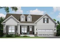 Artistic rendering of a charming two-story home with a gray exterior, stone accents, and a two-car garage at 319 Evie Ln, Canton, GA 30115