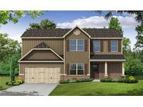 Two-story house with brown siding, brick accents, and a two-car garage at 16 Deer Place, Villa Rica, GA 30180