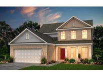 Two-story brick home with a white garage door and landscaping at 329 Foxglove Way, Mcdonough, GA 30253