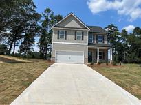 Two-story house with gray siding, a gray roof, and a large driveway at 117 Paces Overlook Trce, Dallas, GA 30157