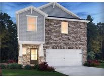 Two-story home with stone and shingle accents, two-car garage, and landscaping at 602 Wallace Oak Ln, Lawrenceville, GA 30045