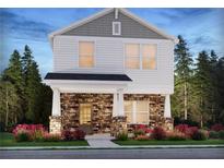 Two-story home with gray siding, stone accents, and landscaping at 1250 Firefly Field Trce Trce, Lawrenceville, GA 30045