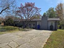 Traditional single story home with brick chimney, small front yard and long driveway at 1619 Ridgeview Nw Dr, Conyers, GA 30012