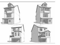 Four architectural drawings showcasing a three-story townhome's exterior design at 1976 Flying Scotsman Dr # 8, Kennesaw, GA 30144