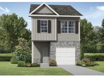 Two-story townhome with gray siding, brick accents, and a two-car garage at 2800 Lillian Ln, Douglasville, GA 30135