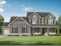 Two-story house with gray siding, stone accents, and a large front porch at 1257 Pj East Rd, Covington, GA 30014