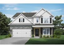 Two-story house with white siding, stone accents, and a three-car garage at 3686 Lockaby Way, Lawrenceville, GA 30044